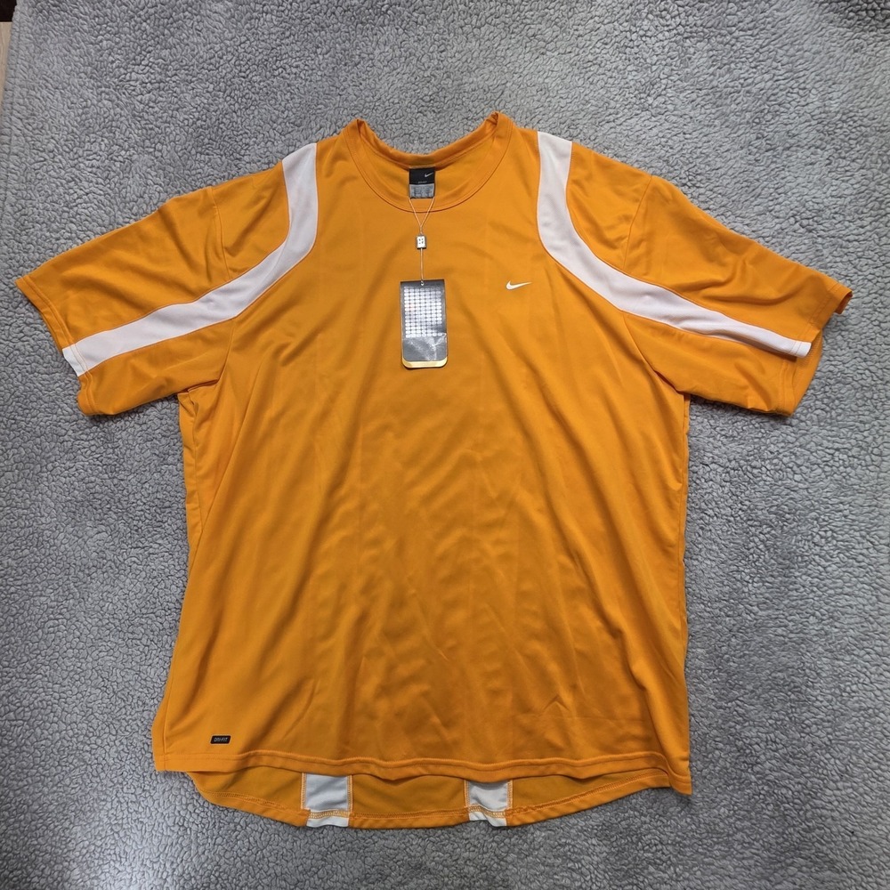 NEW NIKE DRI FIT MEN'S SHORT SLEEVE CREW NECK SHIRT XXL ORANGE & WHITE